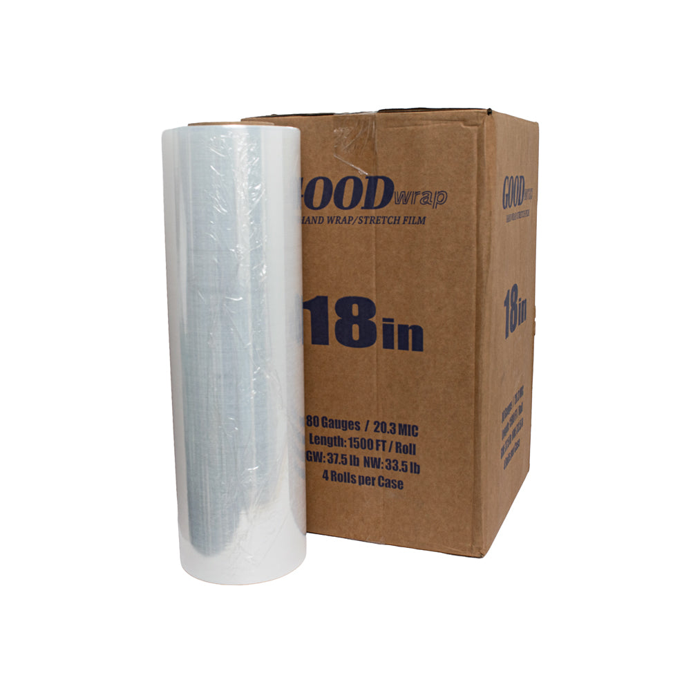 18" 80 Gauge/20.3 Micron Clear Hand Stretch Film 1500 Feet (4 Rolls)