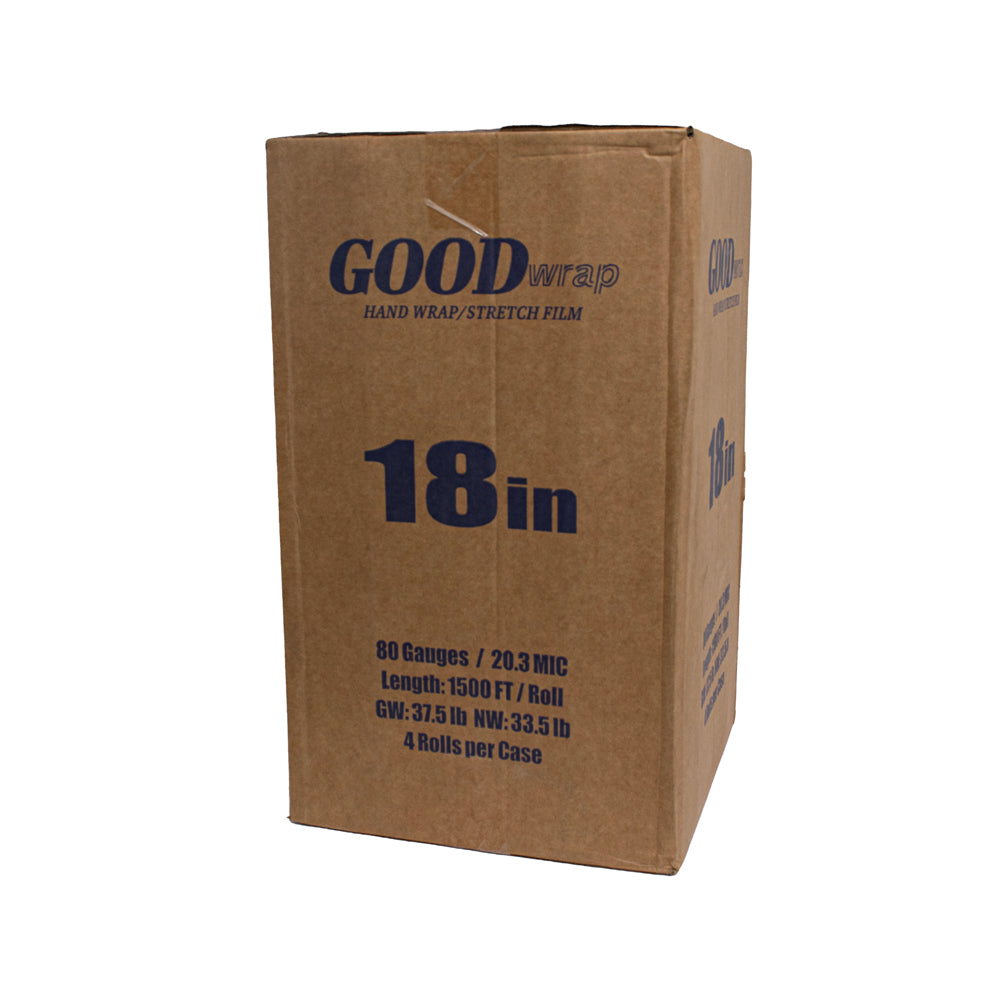 18" 80 Gauge/20.3 Micron Clear Hand Stretch Film 1500 Feet (4 Rolls)